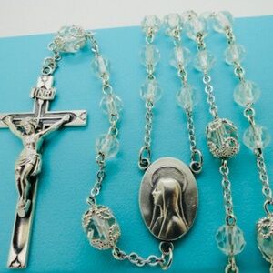 Sterling Silver and Crystal 39 Grams 22 1/2" Rosary